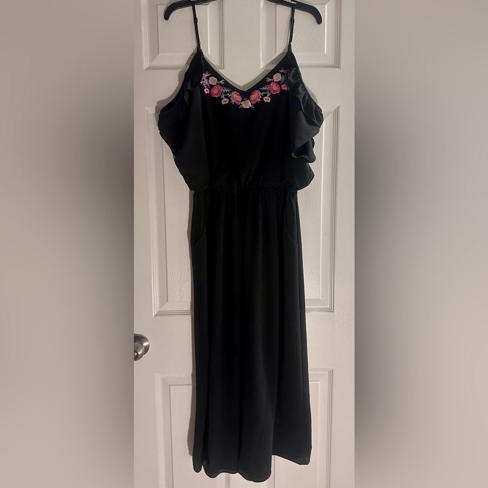 Takara Black Jumpsuit with Floral Embroidery